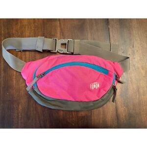 Egogo neon pink teal and grey fanny pack adjustable nylon travel
